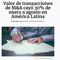 Valor de transacciones de M&A cay 30% de enero a agosto en Amrica Latina
